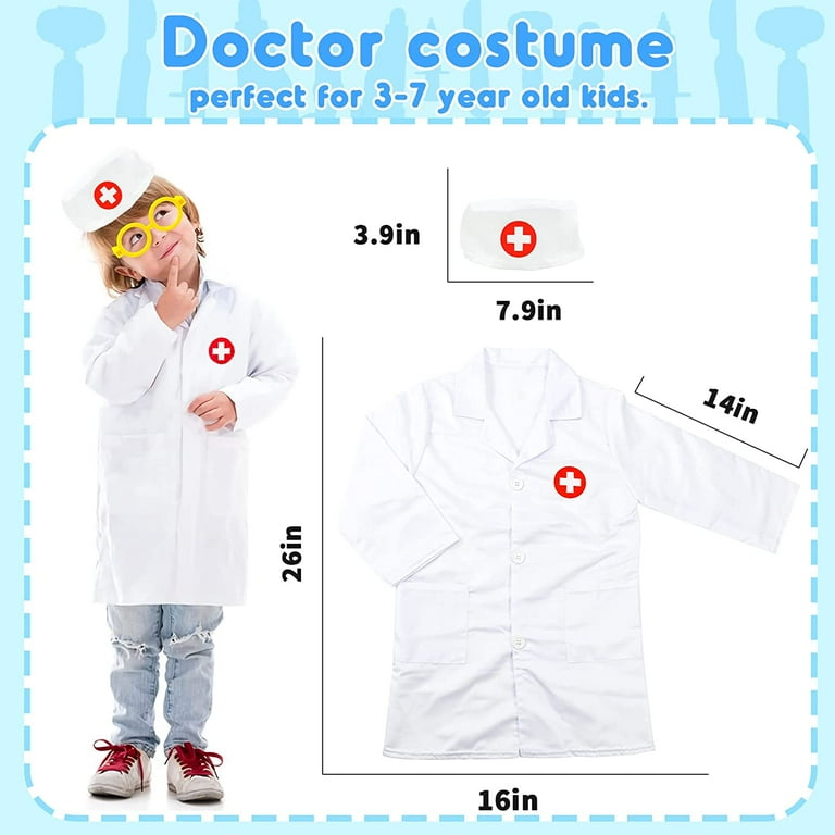 13Pcs Doctor Costume Dress-Up Set Pretend Role Play Nurse Kit for 3-6 Kids,  White