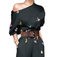 thumbnail image 3 of DYMADE Women Holiday Style Slash Neck Belted Floral Printed Casual High Waist Jumpsuit, 3 of 4
