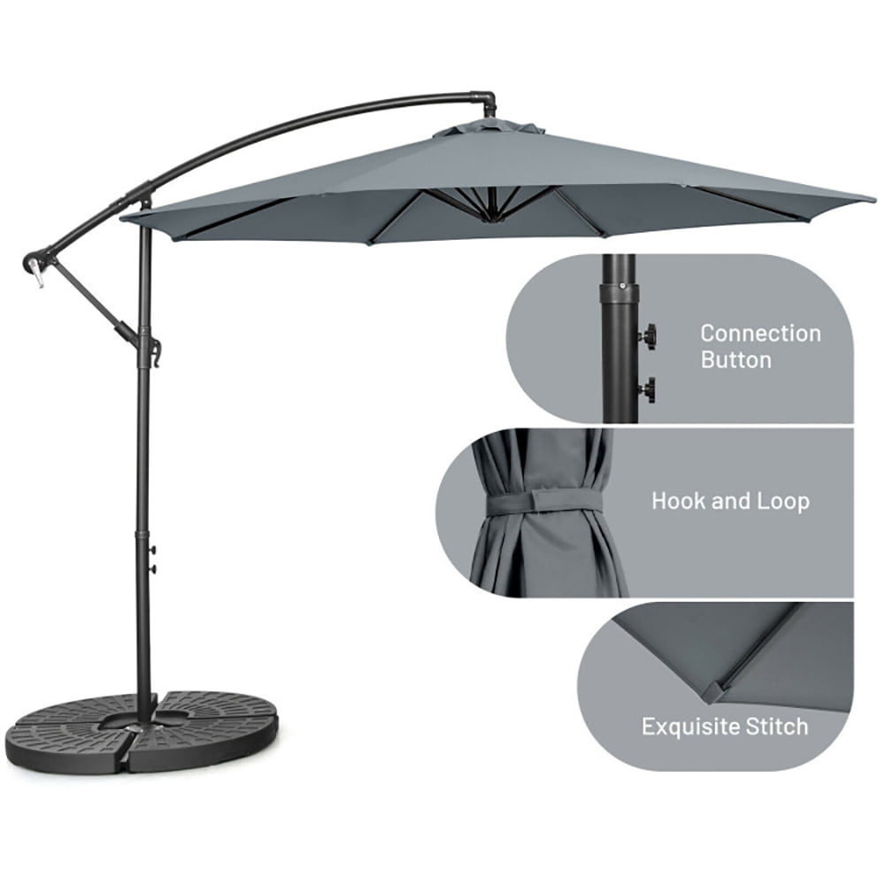 Aimee Lii 10 Feet Offset Umbrella with 8 Ribs Cantilever and Cross Base, Outdoor Umbrella with Base, Gray Aimee Lii 10 Feet Offset Umbrella with 8 Ribs Cantilever and Cross Base, Outdoor Umbrella with Base, Gray