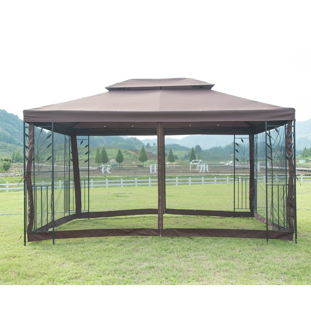 10'x10' Outdoor Steel Vented Gazebo with Mosquito Netting Brown N34