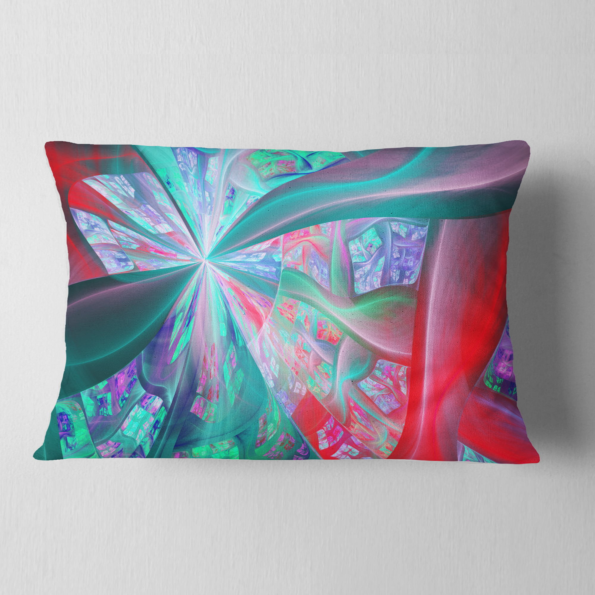 Designart Red Blue Fractal Exotic Plant Stems - Abstract Throw Pillow - 12x20