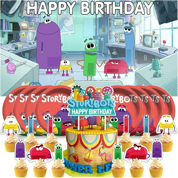 Ask The Storybots Birthday Plates Supplies Decorations Decor Backdrop Banner Cake Topper Background