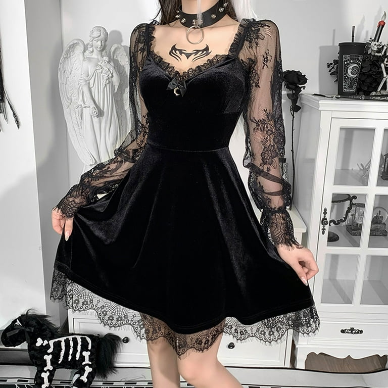 InsDoit Punk Cut Out Black Summer Dress Women Gothic Clothes Streetwear  Short Sleeve Sexy Split Dress Party Ankle-Length Dresses