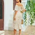 thumbnail image 5 of XASZHN Robe Femme Florale à Encolure Carrée Robes Midi Robe de Maternité Enceinte Décontractée Robe Trapèze Longue Fluide à Smocks Beige TG, 5 of 5