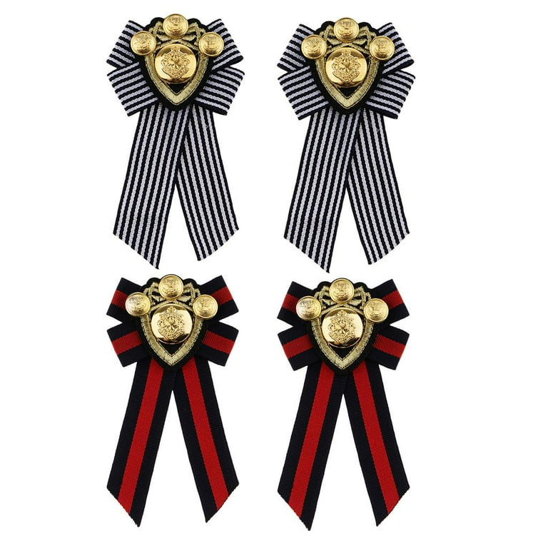 4Pieces Vintage Stripe Fabric Bow Tie Brooch Pin Cravat 