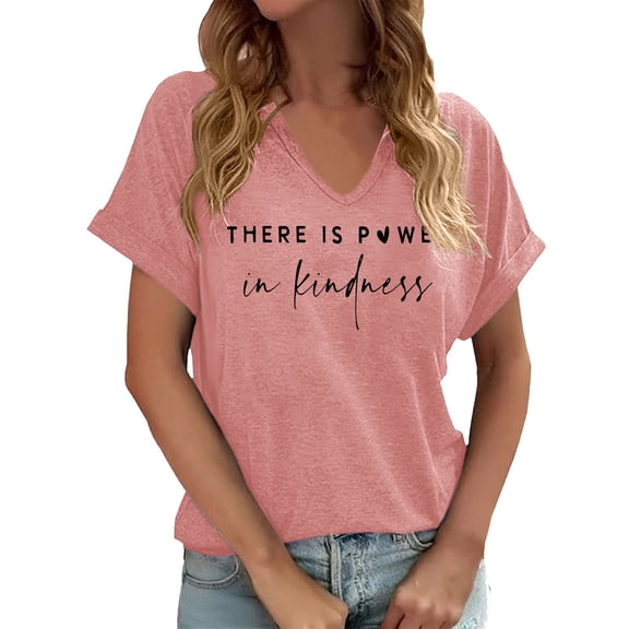 CONZONE Womens Summer T-Shirts Short Sleeve T Shirts for Women Casual V Neck Letter Graphic Lightweight Tees Soft Cozy Dailywear