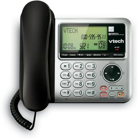 VTech CS6649 DECT 6.0 Expandable Corded/Cordless Phone with Answering System and Caller ID/Call Waiting, Silver/Black with 1