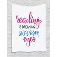 thumbnail image 1 of Book Tapestry, Reading Is Dreaming with Open Eyes Quotation Print on White Background, Wall Hanging for Bedroom Living Room Dorm Decor, 60W X 80L Inches, Azure Blue Magenta Black, by Ambesonne, 1 of 2