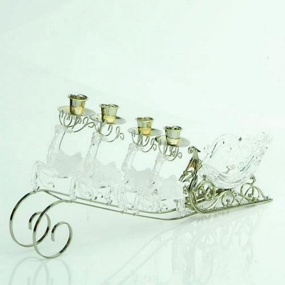 Sterling 20" Frosted Reindeer Pulled Sleigh Christmas Taper Candle Holder - Clear