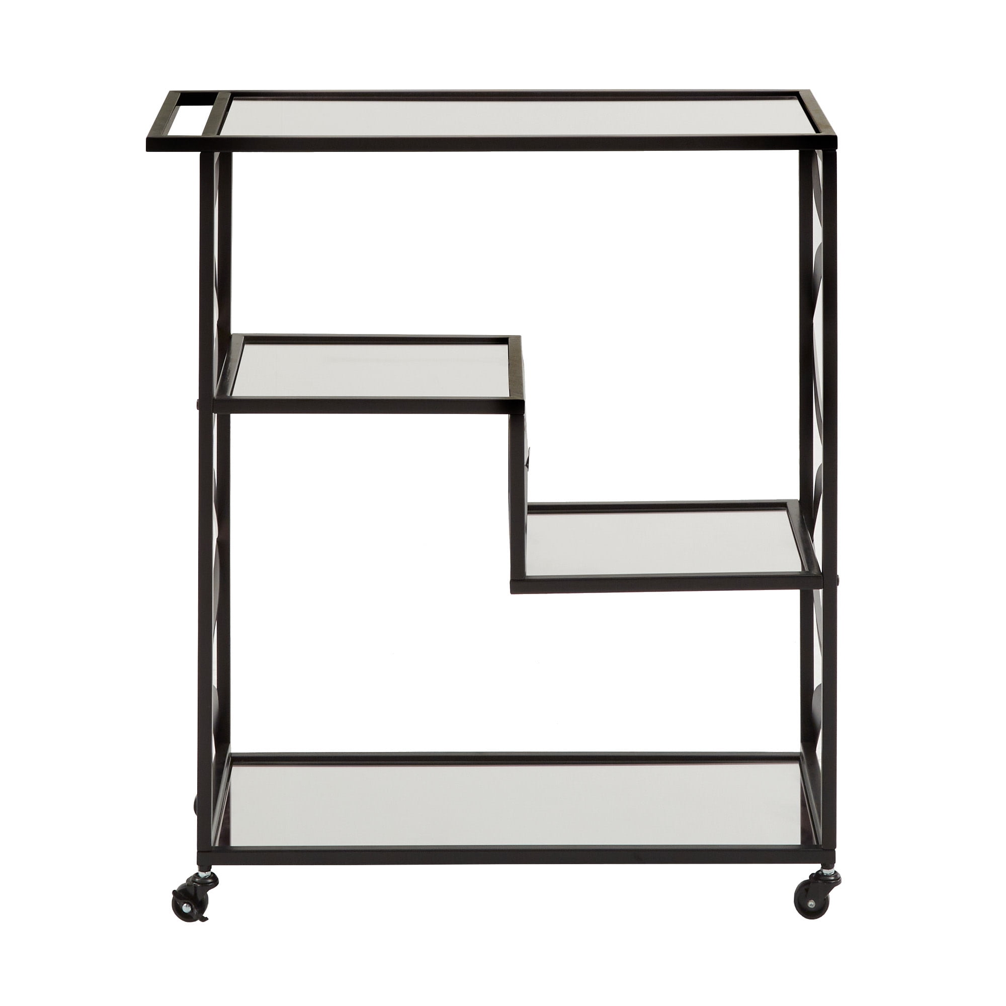 Weston Home Shasta Black Finish Mirrored Bar Cart with Shelf