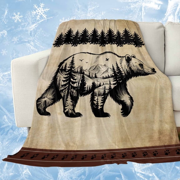 Brown Black Bear Cooling Blanket, Lightweight Breathable Summer Throw Blanket with Double Sided Cold Effect, Farmhouse Cabin Forest Vintage Picnic Beach Blankets Bed Sheet for Hot Sleepers 30"x40"