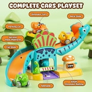 Toy Car for Kids, Dinosaur Toy Car, 5 in 1 Dinosaur Slide & Parking with 4 Push and Go Toy Cars, Toys for 2-3 Year Old, Toddler Toy Car, Learning Educational Toys for Boys Girls Best Birthday Gifts