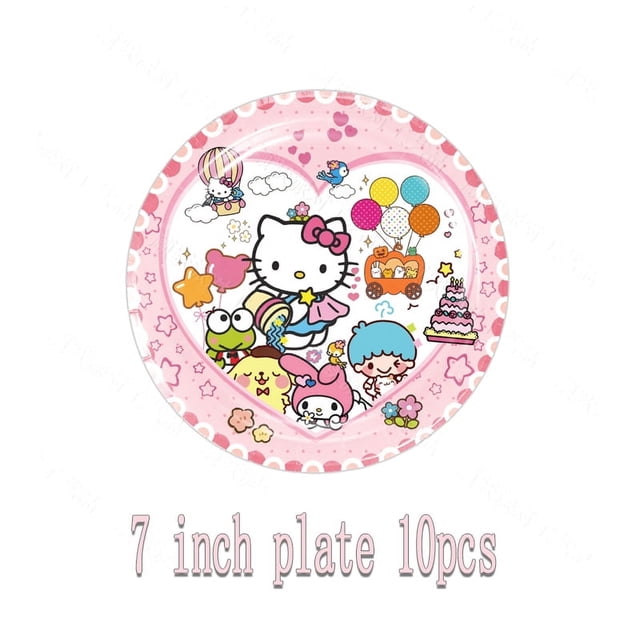 Lindo juego de vajilla para fiesta de cumpleaños de Sanrio, pancarta, adorno desechable para pastel, bandera colgante, globos de Hello Kitty, decoración de cumpleaños