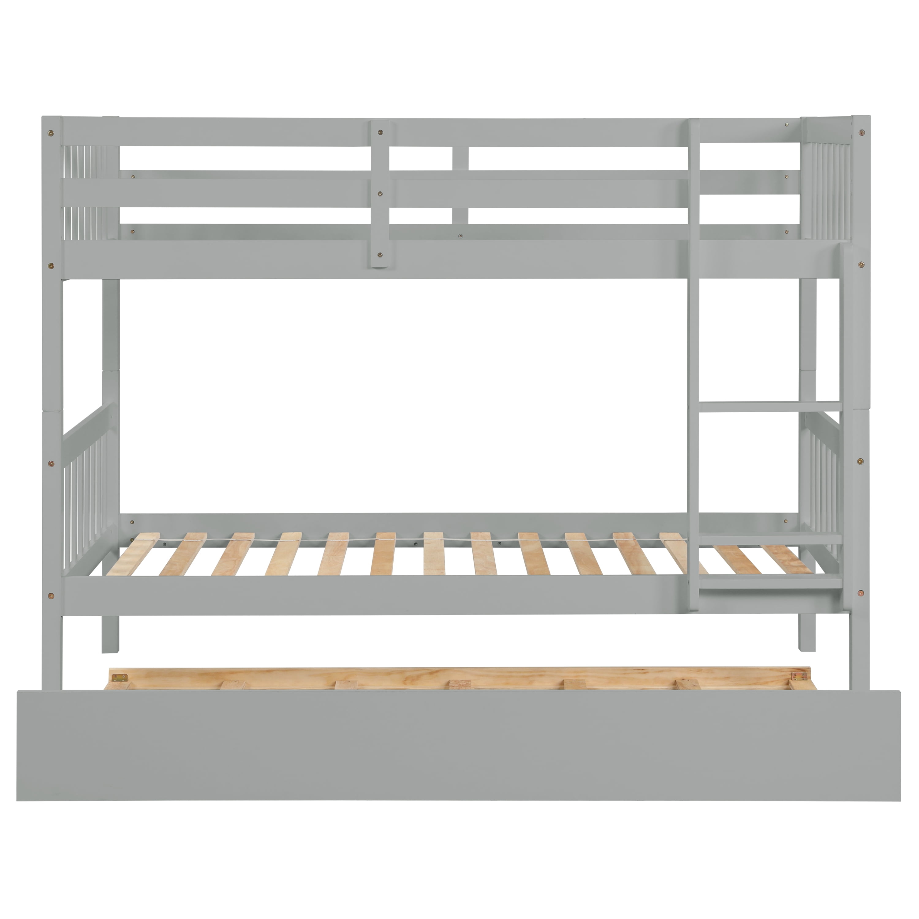 Aukfa Twin over Twin Bunk Bed with Trundle, Wooden Bunk Bed Frame for Kids - Gray