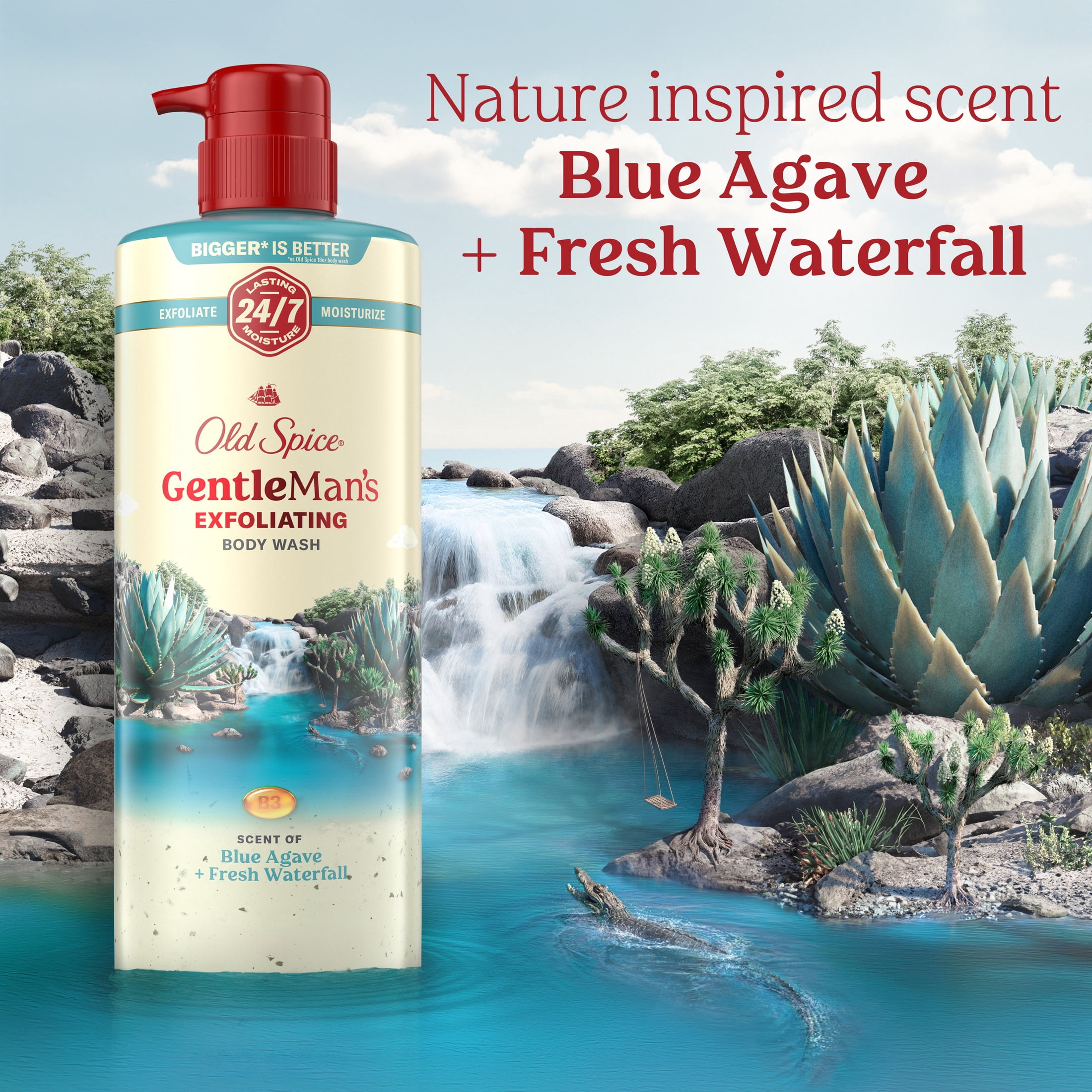 Old Spice GentleMan's Exfoliating Body Wash Pump, 24/7 Shower Fresh, Scent of Blue Agave + Fresh Waterfall, 26 fl oz
