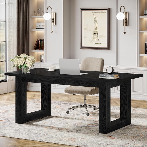 Tribesigns 63" Executive Desk, Modern Wood Office Desk, Large Computer Table with Solid Wood Base
