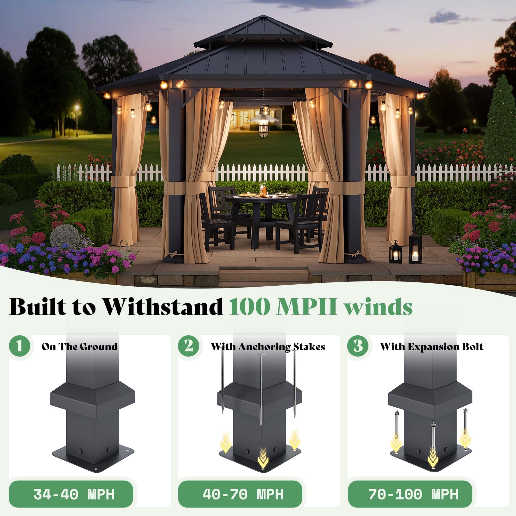 Jocisland 13X15 FT Hardtop Gazebo, Hexagon Metal Patio, Double Roof Pavilion with Aluminum Foot