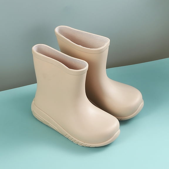 XIMIN Toddler Kids Girls Low Heel Slip-On Ankle Round Toe Solid Color Rain Boots Outdoor Wear-Resistant Non-Slip Waterproof Fashion Shoes