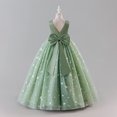 thumbnail image 2 of IDOPIP Butterfly Flower Girl V-Back Bow Dress for Kid Wedding Pageant Party Shiny Bownkot V-backless Tulle Dress Wedding Bridesmaid Pageant Party Long Maxi Gown 3-4 Years Sage Green, 2 of 6