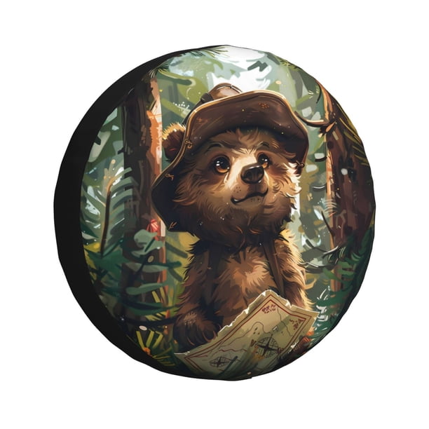 Balery Jungle Hat Bear Cubiertas para Neumáticos - Protector Resistente para Neumáticos de Camioneta, SUV, Remolque, Camper y RV-14 inch