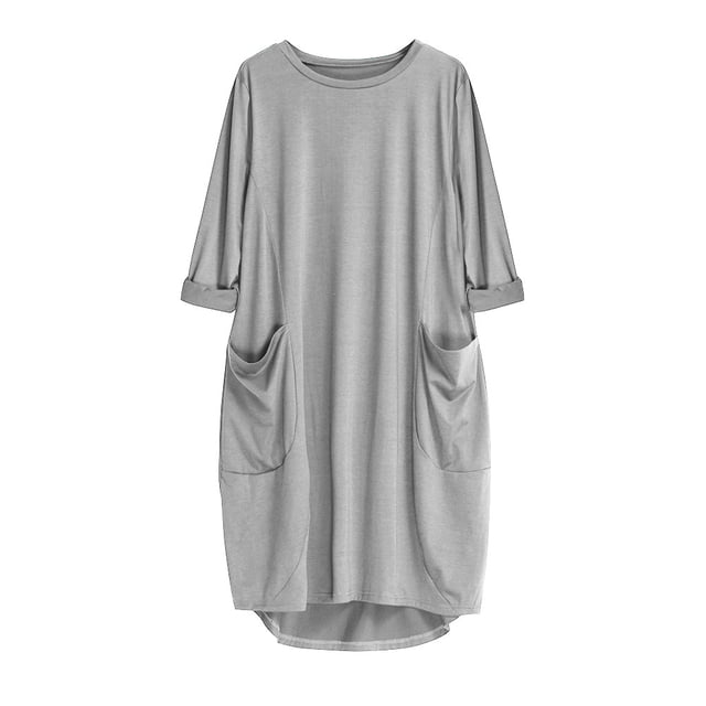 Fridja Robe Ample avec Poches pour Femmes, Col Rond, Décontractée, Longue, Grande Taille