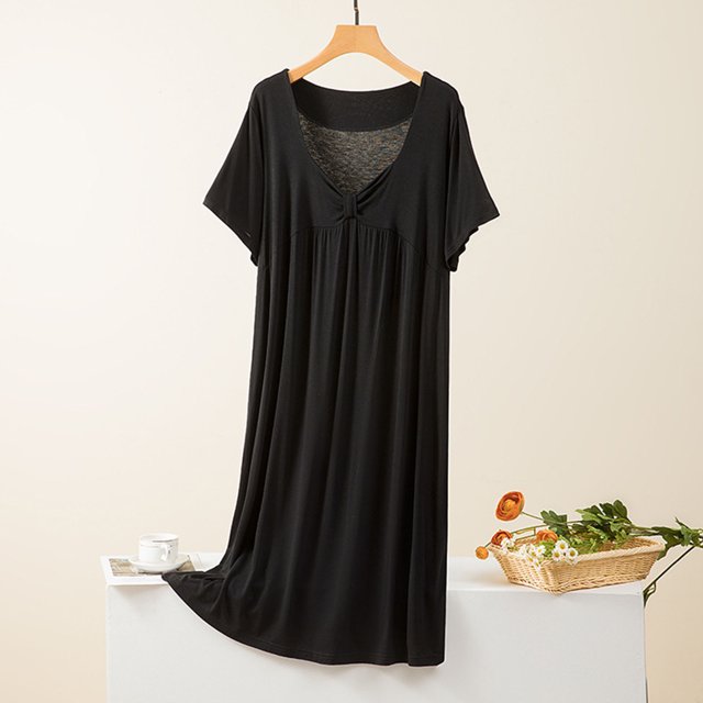Karight Women's Round Neck Solid Color With Chest Cushion Loose And Comfortable Plus Size Home Skirt