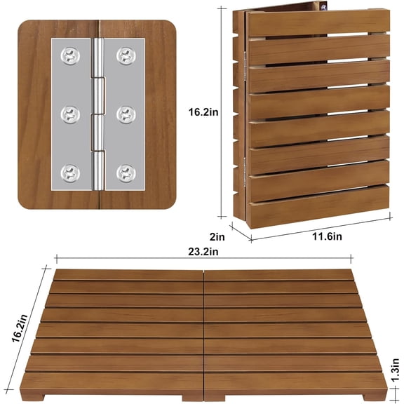 Foldable Teak Shower Mat - 20% Off Durable Wood - Multi-Use for Bathtub, Spa, Pool & Indoor Outdoor, Ideal for Homeowners & Spa Enthusiasts