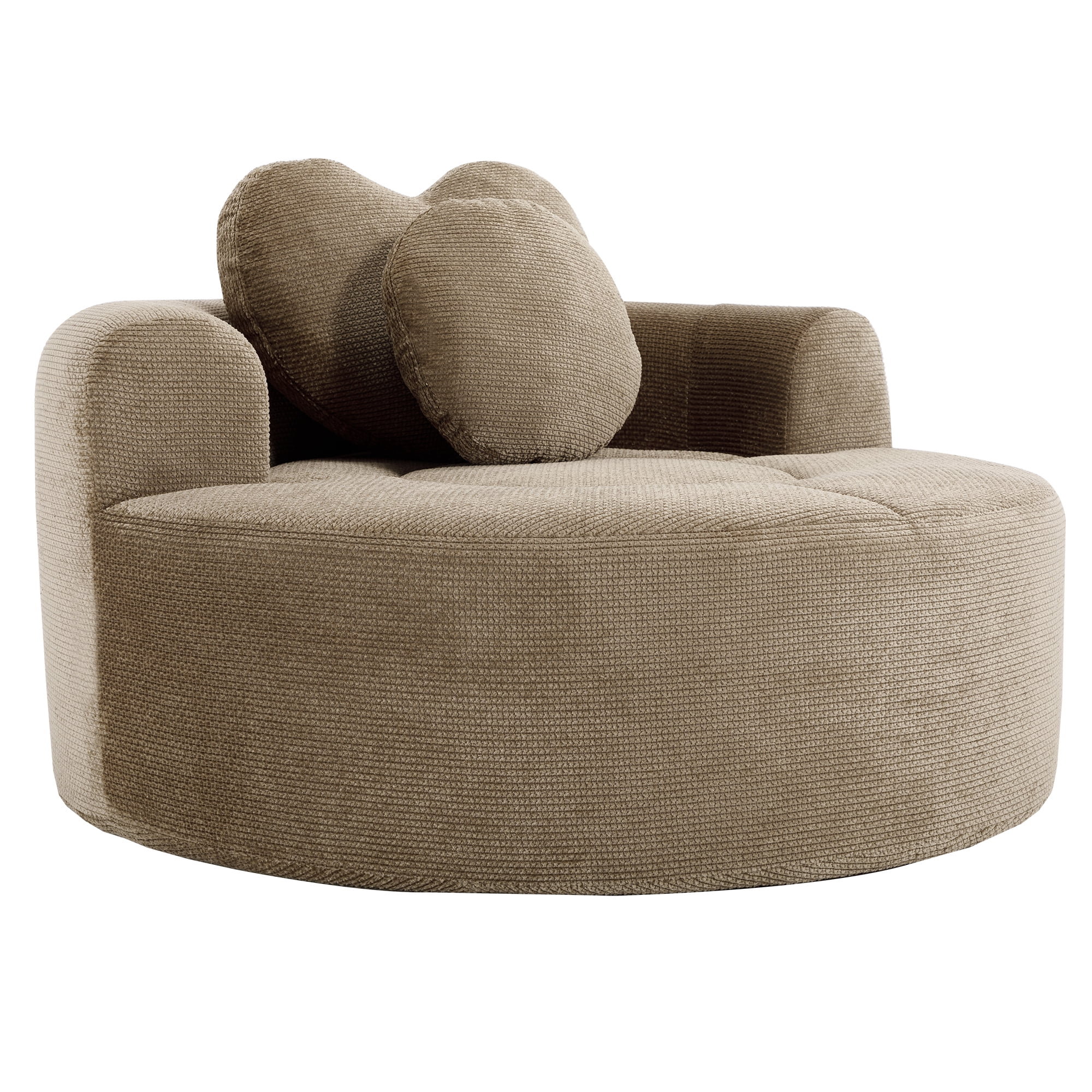 Leumius Oversized Round Chair Lounge Chaise Indoor,Upholstered Round Sofa Bed with Memory Foam,Comfy Cloud Circle Chair with Deep Seat for Living Room Bedroom,No Assembly Required,Brown