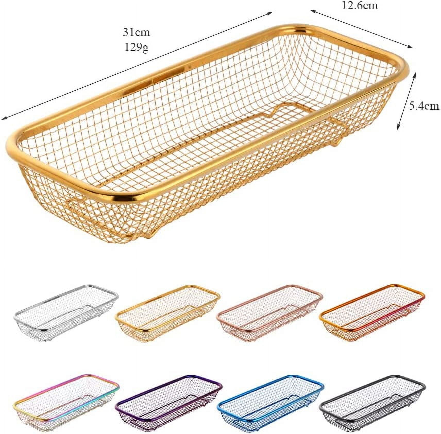 Kitchen Flatware Drawer Organizer, 2pcs Stackable Mesh Cabinet Storage Basket, Stainless Steel Kitchen Utensils Filter Drying Rack Holder for Knives, Fork, Spoon Chopsticks (Blue)