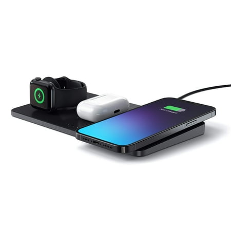 Satechi - Trio Wireless Charging Pad for Qi-Enabled Smartphones, Apple Watch, AirPods Pro and AirPods 2 - Space Gray