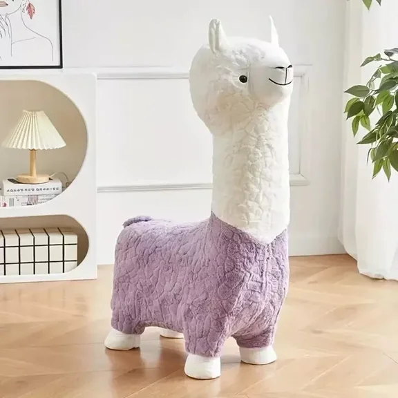 GMizon Modern Cartoon Alpaca Stool, Ottoman Wool Chair, Living Room Bedroom Decorative Stirrups (violet (color))