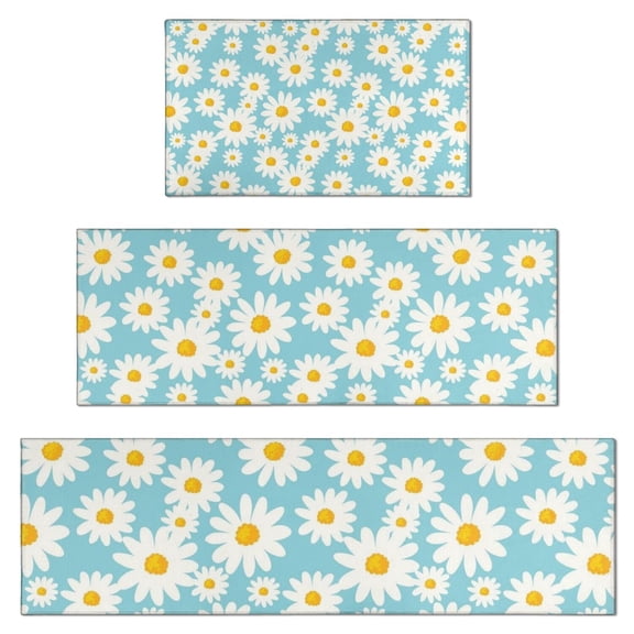 Blue White Flower Pattern Kitchen Rugs Sets Of 3,Kitchen Runner Rugs Non Skid Washable,Decorative Kitchen Floor Mats for Kitchen,Sink,Laundry,17"x30"  17"x47"   17"x59"