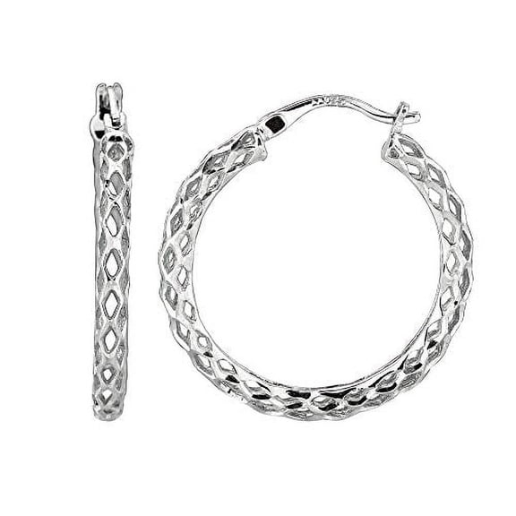 JewelStop 925 Sterling Silver Filigree Hoop Earrings - 3x25mm, (1/8 Inches x 1")