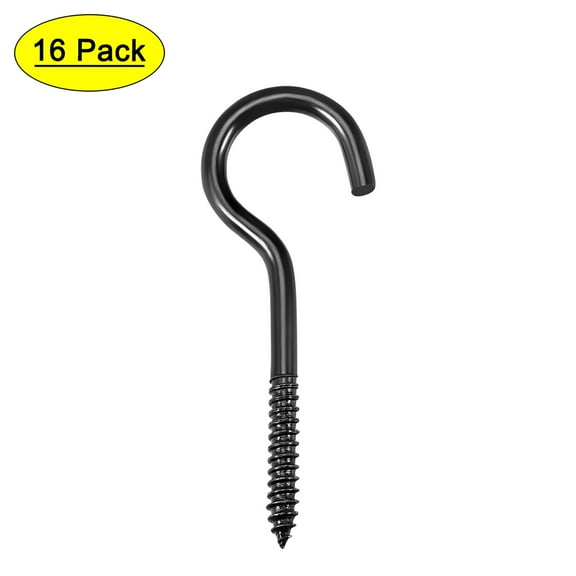 Uxcell 2.6" Iron Screw Eye Hooks Self Tapping Screws Screw-in Hanger Eye-Shape Hooks Black 14 Pack
