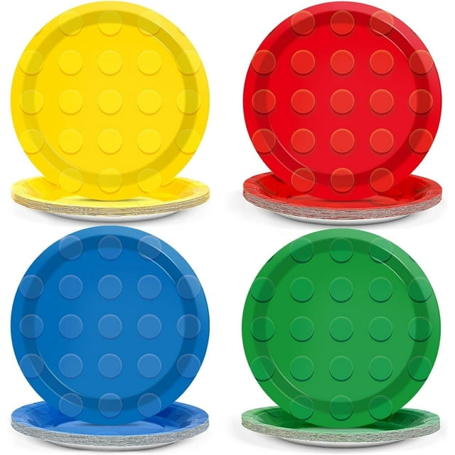 UgyDuky 40Pcs Building Block Party Supplies - 7In Colorful Themed Plates, Disposable Paper Tableware for Baby Shower, Birthday Decor