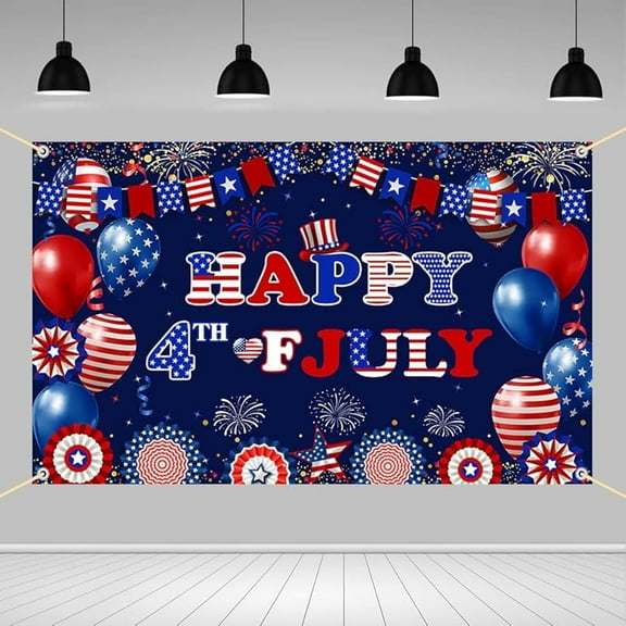 Independence Day Backdrop Happy 4th of July Photography Background Red White Blue Fourth of July Memorial Day Patriotic Party Decorations Banner Photo Booth Props 70.8 x 43.3 inch
