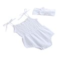 thumbnail image 2 of Baby Girls Summer Romper with Hair Band Solid Color Sling Shoulder Tie Outfit, 2 of 9