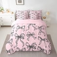 thumbnail image 2 of Manfei Girly Bowknot 7 Pieces Bedding Comforter Set,Kawaii Bow Full Bedding Set Lightweight,Black Pink Fitted Sheet Flat Sheet,Lightweight Cartoon Room Decorative,Reversible, 2 of 7