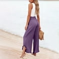 thumbnail image 4 of Nestiefly Linen Pants Women Summer Wide Leg Smocked Waist Ruffle Hem Pants Boho Flowy Beach Vacation Pant with Pockets Purple XL, 4 of 7