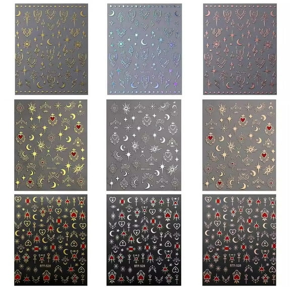 9 Sheets Bronzing Nails Art Stickers Star Nails Stickers Nails Decals Nails Art Decorations Manicures Stickers