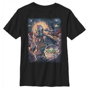 Boy's Star Wars: The Mandalorian Starry Night Best Friend Portrait Graphic Tee Black Small
