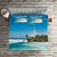 thumbnail image 2 of Ambesonne Lighthouse Quilted Coverlet 3 Pcs, Palms Beach Seaside, Queen Size, Blue White Green, 2 of 2