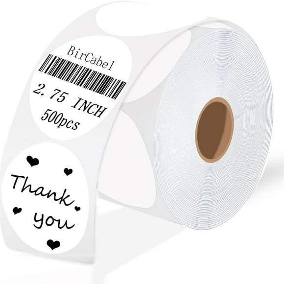 Etiquetas adhesivas térmicas Bricabel, círculo blanco de 2.75 pulgadas, 500 unidades, rollo