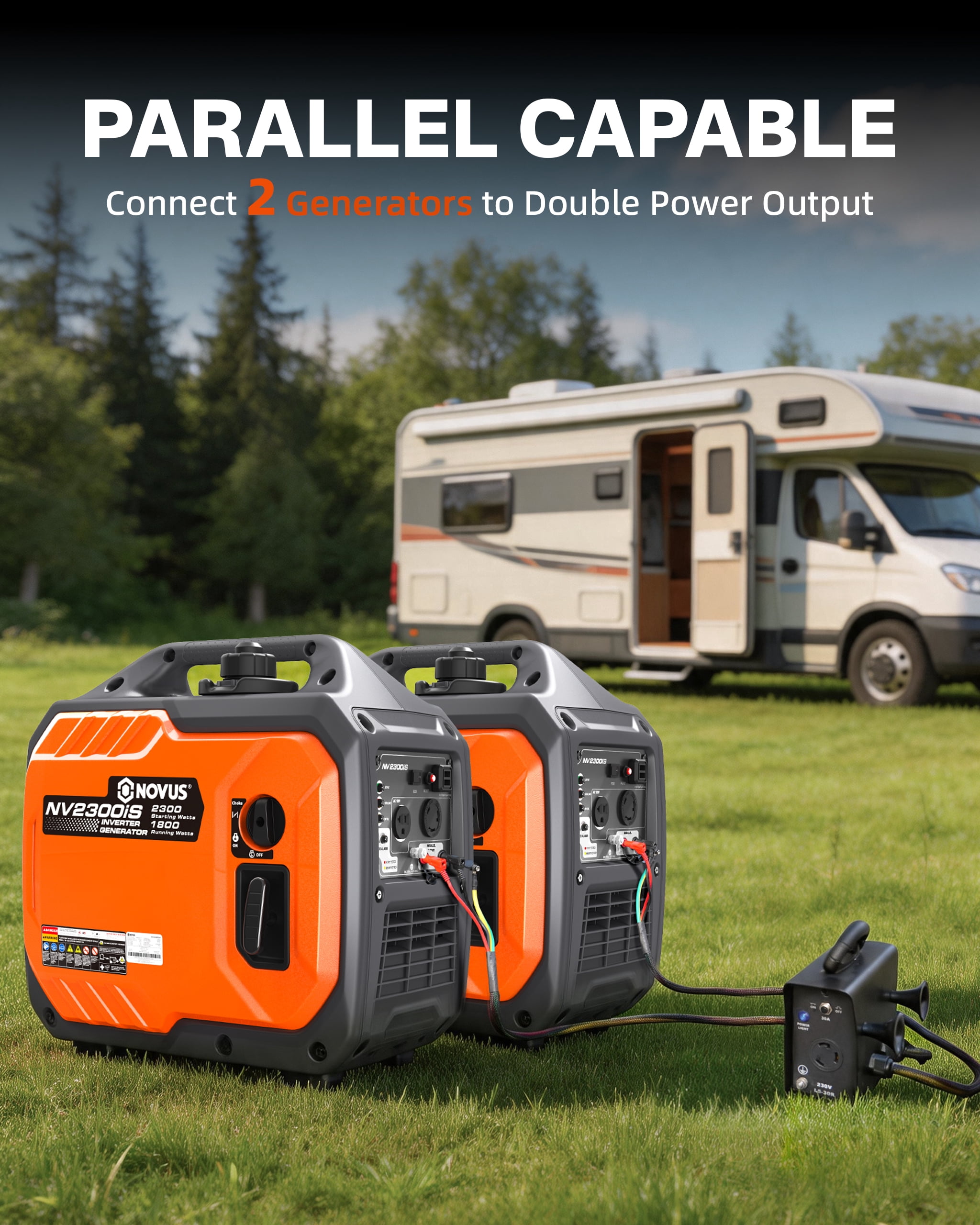 NOVUS 2300-Watt Portable Inverter Generator, Gas Powered, Quiet & Lightweight, RV Ready, CO Sensor, Parallel Capable, for Emergency, Camping