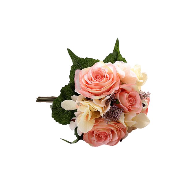 Ramo de flores artificiales Naiovety cabezas de Hortensia falsas rosas decorativa para el hogar