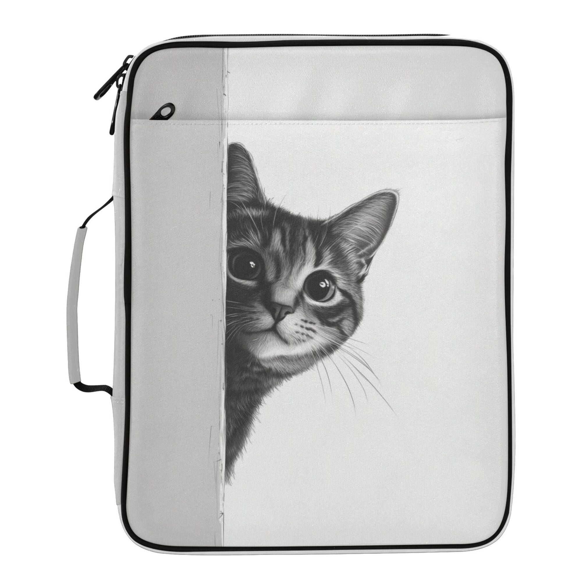 FORMRS Accordion File Folder A4 Size 7-Pocket Expanding Document Organizer Bag with 3 Ring Binder, Black Cute Cat
