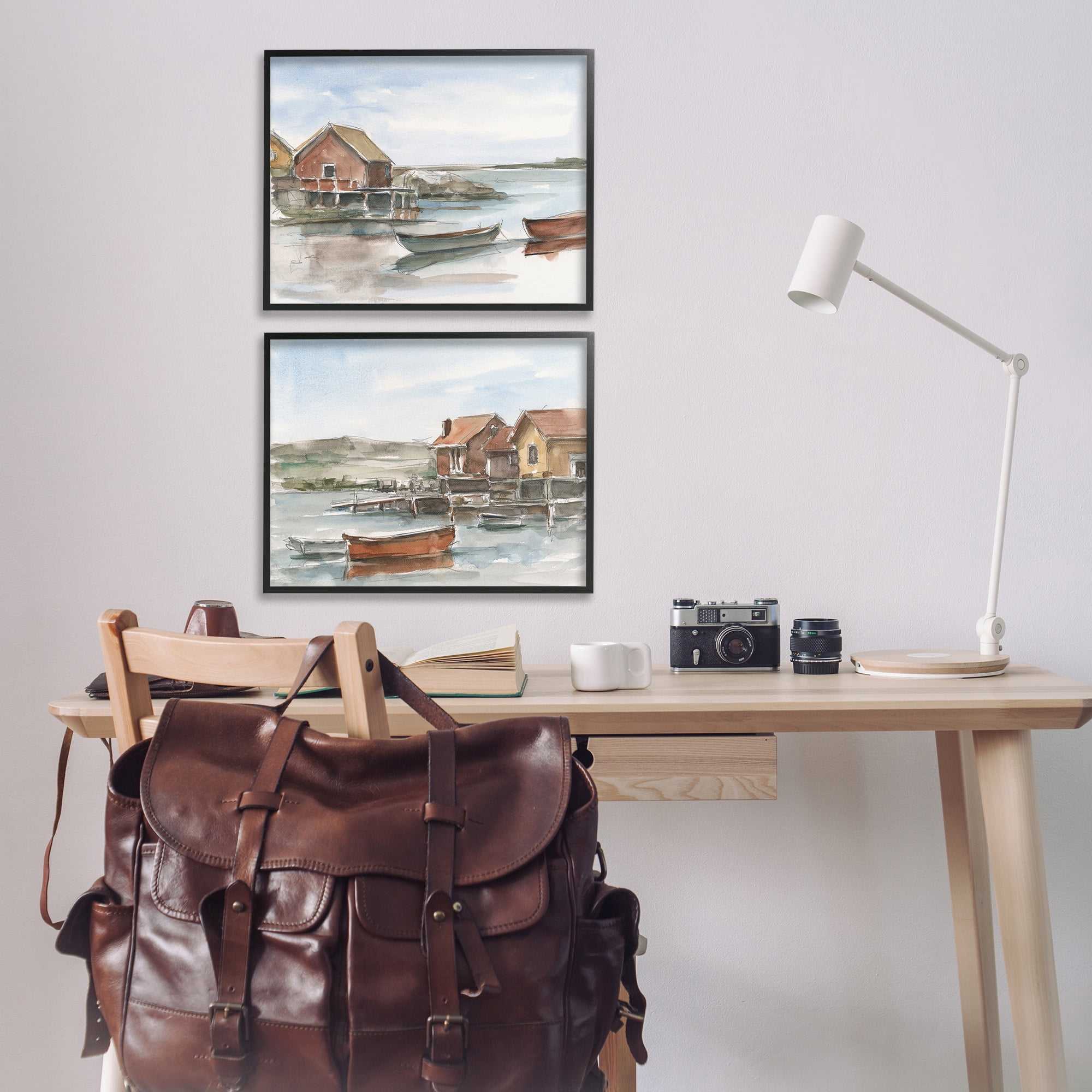 Stupell Industries Coastal Shack Landscape Landscape Painting Black Framed Art Print Wall Art, 20 x 16, Set of 2