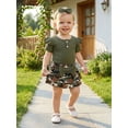 thumbnail image 4 of Baby Girl Summer Outfits Ribbed Knit Round Neck Short Sleeve Romper Camouflage Print Shorts Headband 3Pcs Clothes Set, 4 of 9