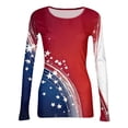 thumbnail image 5 of Women's Casual Fashion Round Neck Independence Day Print Long Sleeve Ribbed Top Red XL, 5 of 6