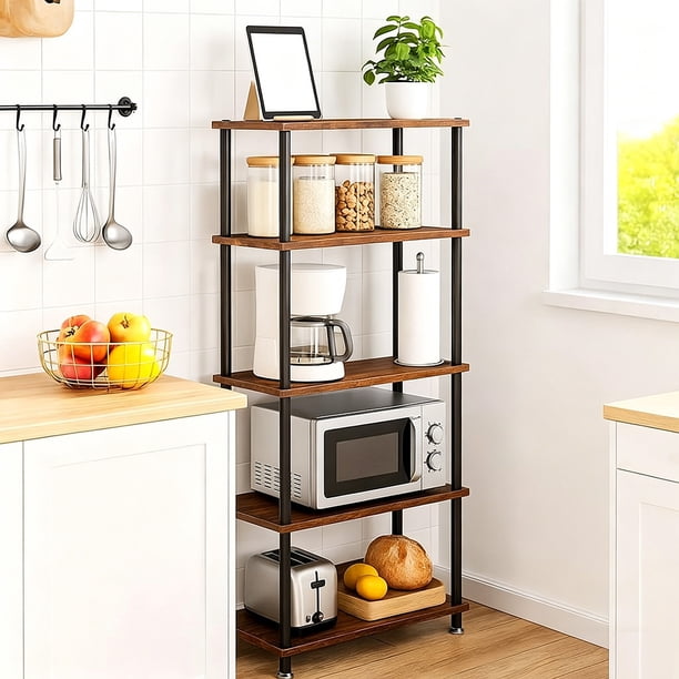 Estante Organizador – Repisas Modernas Abiertas, Fácil Montaje sin Herramientas, para Cocina, Sala, Dormitorio, Estudio o Garaje (5 Niveles)